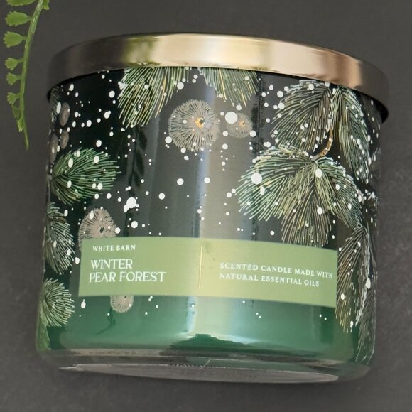 BBW Winter Pear Forest White Barn Bath & Body Works 3 Wick Candle - Picture 5 of 10